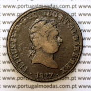 coin of 40 Réis bronze 1827 of King D. Pedro IV of Portugal, Date between points, Irradiated Cross, World Coins Portugal KM 373