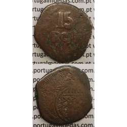Índia, 15 Reis cobre D. João VI (1816-1826), Esfera Armilar Pequena, India Portuguesa, (MBC), World Coins India Portuguese KM232