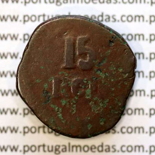 coin Portuguese India, 15 Reis copper D. João VI (1816-1826), Armillary Sphere small, (VF), World Coins India Portuguese KM 232
