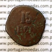 Índia, 15 Reis cobre D. João VI (1816-1826), Esfera Armilar Pequena, India Portuguesa, (MBC), World Coins India Portuguese KM232