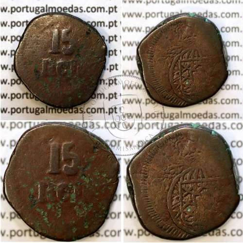 coin Portuguese India, 15 Reis copper D. João VI (1816-1826), Armillary Sphere small, (VF), World Coins India Portuguese KM 232
