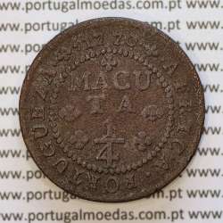 Angola coin of 1/4 Macuta 1770 copper D. José I, Single Cross, 68 Pearls, "ET" united, World Coins Angola KM 10