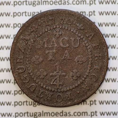 Angola coin of 1/4 Macuta 1770 copper D. José I, Single Cross, 68 Pearls, "ET" united, World Coins Angola KM 10