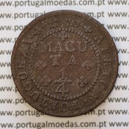 1/4 Macuta 1770 cobre D. José I, Angola, Cruz simples na Coroa, 68 Pérolas no circulo, "ET" unidos, World Coins Angola KM 10