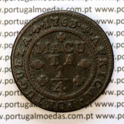 Angola coin of 1/4 Macuta 1763 copper D. José I, pearly cross, 70 Pearls, "ET" separate, World Coins Angola KM 10