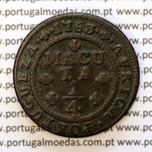 1/4 Macuta 1763 cobre D. José I, Angola, Cruz perolada na Coroa, 70 Pérolas no circulo, "ET" separado, World Coins Angola KM 10