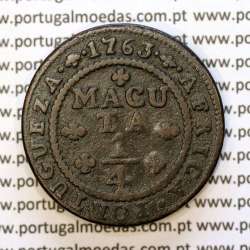 Angola coin of 1/4 Macuta 1763 copper D. José I, pearly cross, 70 Pearls, "ET" separate, World Coins Angola KM 10