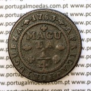 1/4 Macuta 1763 cobre D. José I, Angola, Cruz perolada na Coroa, 70 Pérolas no circulo, "ET" separado, World Coins Angola KM 10