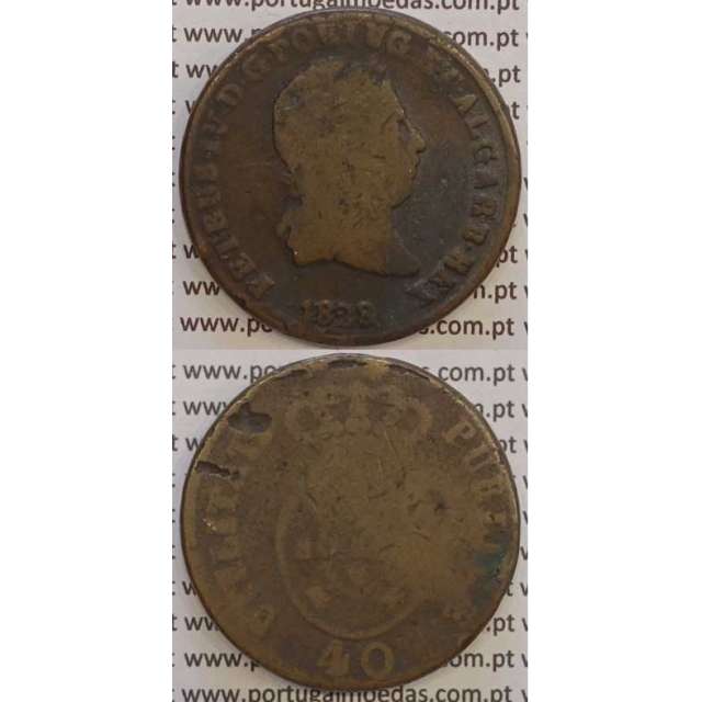 MOEDA "PATACO" 40 REIS BRONZE 1828 (BC) DATA SEM PONTOS
