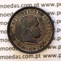 5 réis 1897 bronze D. Carlos I, (MBC+), World Coins Portugal KM 530