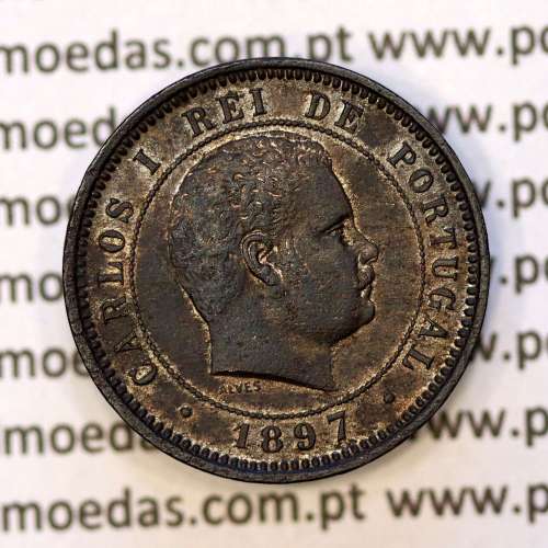 5 réis 1897 bronze D. Carlos I, (MBC+), World Coins Portugal KM 530