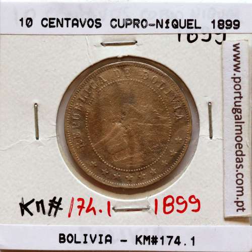 Bolivia, Cupronickel coin of 10 Centavos 1899, (F), World Coins Bolivia KM 174.1