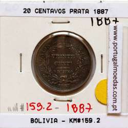 Bolívia 20 Centavos 1887 Prata, (Bela), World Coins Bolivia KM 159.2