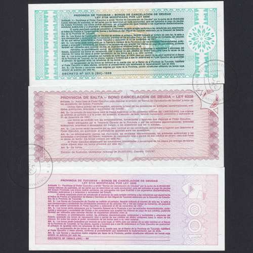 Argentina - Lote de 3 notas Diferentes-Serie 1987-1991 (Não circulada)