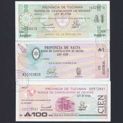 Argentina - Lote de 3 notas Diferentes-Serie 1987-1991 (Não circulada) Argentina - Lote de 3 notas Diferentes-Serie 1987-1991 (Não circulada)