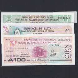 Argentina - Lote de 3 notas Diferentes-Serie 1987-1991 (Não circulada) Argentina - Lote de 3 notas Diferentes-Serie 1987-1991 (Não circulada)