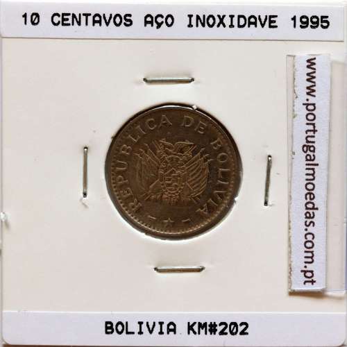 Bolivia, Stainless steel coin of 10 centavos 1995, (Unc), World Coins Bolivia KM 202