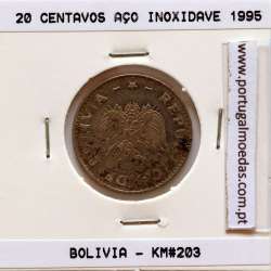 Bolívia 20 Centavos 1995 Inox, (MBC), World Coins Bolivia KM 203