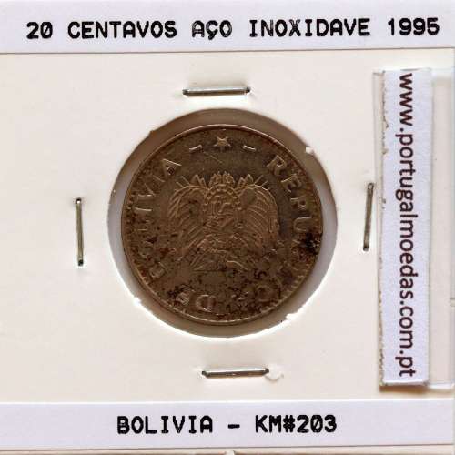 Bolivia, Stainless steel coin of 20 centavos 1995, (VF), World Coins Bolivia KM 203