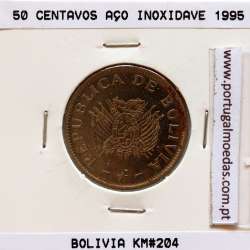 Bolívia 50 Centavos 1995 Inox, (Soberba), World Coins Bolivia KM 204