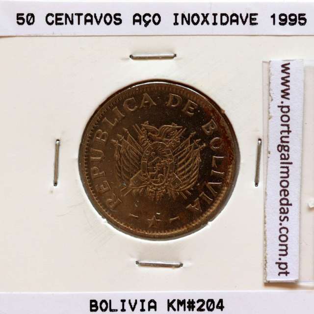 Bolívia 50 Centavos 1995 Inox, (Soberba), World Coins Bolivia KM 204