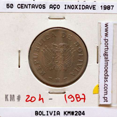 Bolivia, Stainless steel coin of 50 centavos 1987, (VF), World Coins Bolivia KM 204