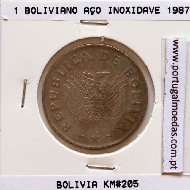 Bolívia 1 Boliviano 1987 Inox, (MBC), World Coins Bolivia KM 205