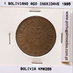 Bolívia 1 Boliviano 1995 Inox, (MBC), World Coins Bolivia KM 205