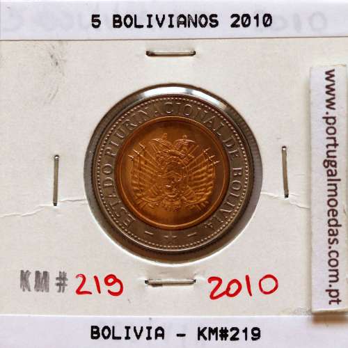 Bolivia, Stainless steel coin of 5 Bolivianos 2010, (UNC), World Coins Bolivia KM 219