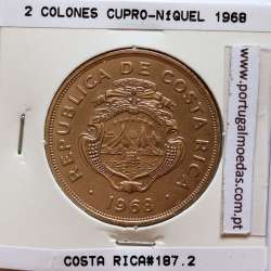 Costa Rica, 2 Colones 1968 Cupro-Níquel, (MBC+),  World Coins Costa Rica KM 187.2