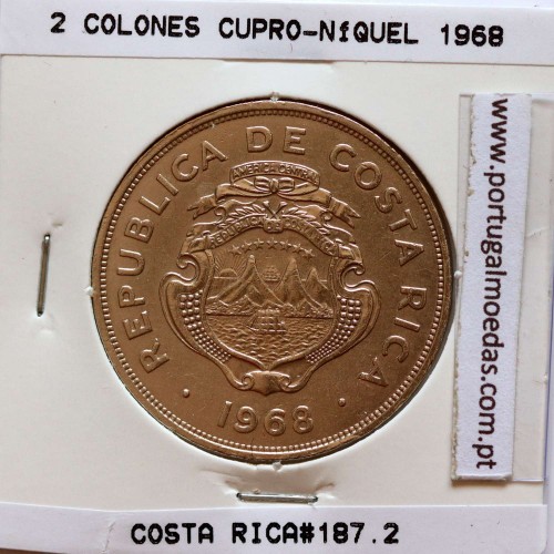 Costa Rica, 2 Colones 1968 Cupro-Níquel, (MBC+),  World Coins Costa Rica KM 187.2