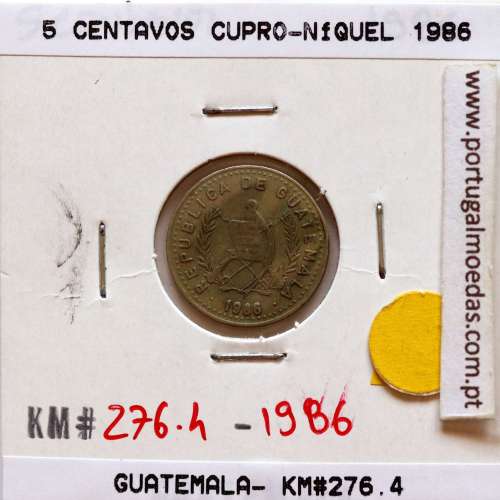 Guatemala, 5 centavos 1986 cupro-níquel, (Soberba), World Coins Guatemala KM 276.4