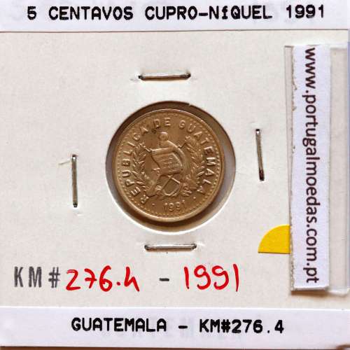 Guatemala, 5 centavos 1991 cupro-níquel, (Soberba), World Coins Guatemala KM 276.4