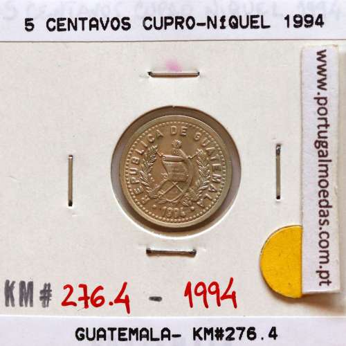 Guatemala, 5 centavos 1994 cupro-níquel, (Soberba), World Coins Guatemala KM 276.4