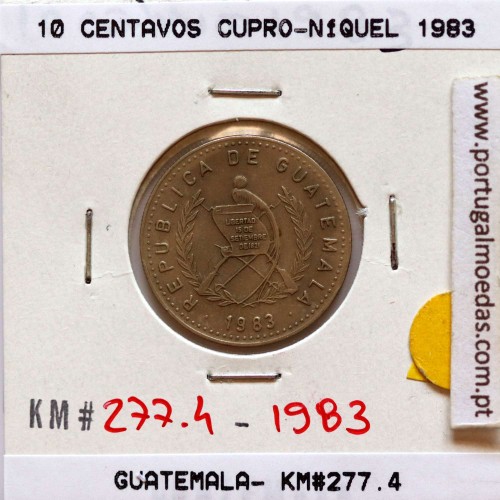 Guatemala, 10 centavos 1983 cupro-níquel, (MBC+), World Coins Guatemala KM 277.3