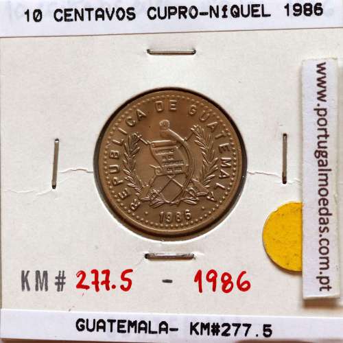 Guatemala, 10 centavos 1986 cupro-níquel, (Soberba), World Coins Guatemala KM 277.5