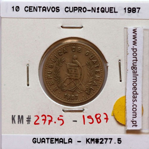 Guatemala, 10 centavos 1987 cupro-níquel, (MBC), World Coins Guatemala KM 277.5