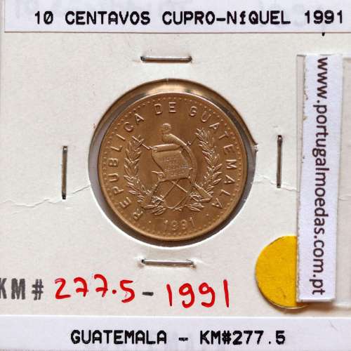 Guatemala, 10 centavos 1991 cupro-níquel, (Soberba), World Coins Guatemala KM 277.5