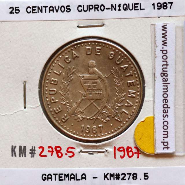 Guatemala 25 centavos 1987 Copper-Nickel, (UNC), World Coins Guatemala KM 278.5