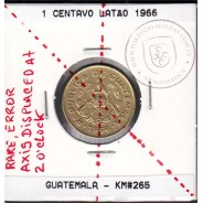 Guatemala, 1 centavo 1966 brass, Minting Error with Displaced Axis, (UNC/XF), World Coins Guatemala KM 265