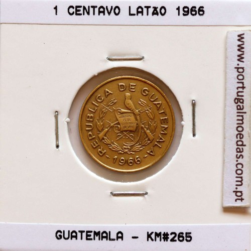 Guatemala, 1 centavo 1966 latão, Erro Cunhagem com Eixo Deslocado, (Bela/Soberba), World Coins Guatemala KM 265