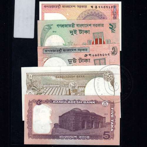 BANGLADESH - LOTE DE 5 NOTAS DIFERENTES-SERIE 1991-2011 (NÃO CIRCULADAS)