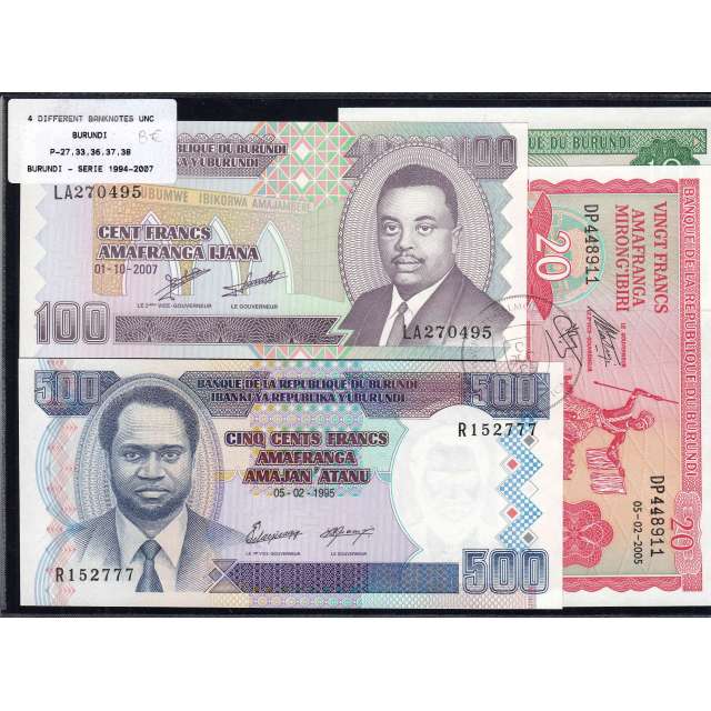 Burundi - Lote de 4 Notas Diferentes-Serie 1994-2007 (Não Circulada)