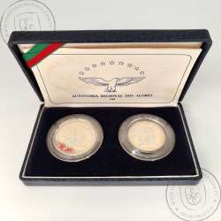 coins 25 Escudos and 100 Escudos Regional Autonomy of Azores 1980, joint issue of Azores 1980 coins in silver Proof, in Case
