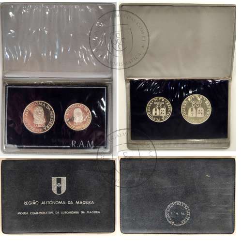 coins in silver Proof  Madeira islands 1981, joint issue Wallet with coins of 25 and 100 Escudos 1981of Madeira Islans