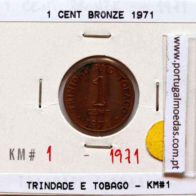 Trinidad and Tobago, 1 Cent 1971 Bronze, (VF), World Coins Trinidad and Tobago KM 1