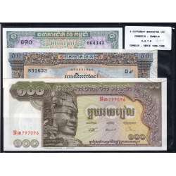 Cambodja - Lote de 3 Notas Diferentes - Serie 1956-1972 (Não Circuladas)