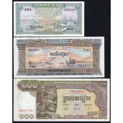 Cambodja - Lote de 3 Notas Diferentes - Serie 1956-1972 (Não Circuladas)