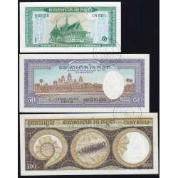 Cambodja - Lote de 3 Notas Diferentes - Serie 1956-1972 (Não Circuladas)