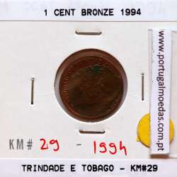 Trindade e Tobago, 1 Cent 1994 Bronze, (Bela), World Coins Trinidad and Tobago KM 29